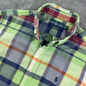 Ralph Lauren Mens XL Plaid Cotton Button-Down Shirt Blake Short Sleeve Classic